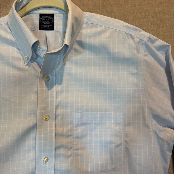 Brooks Brothers Non-Iron Supima Cotton Dress Shirt Blue Windowpane 16.5 34/35 - Picture 2 of 8